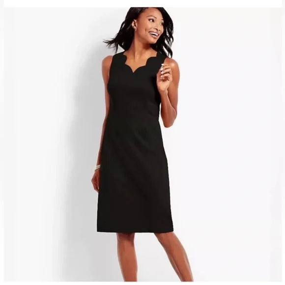 NWT New Talbots Black Scallop V-Neck Sheath Dress Sleeveless 14 Petite - Picture 2 of 11
